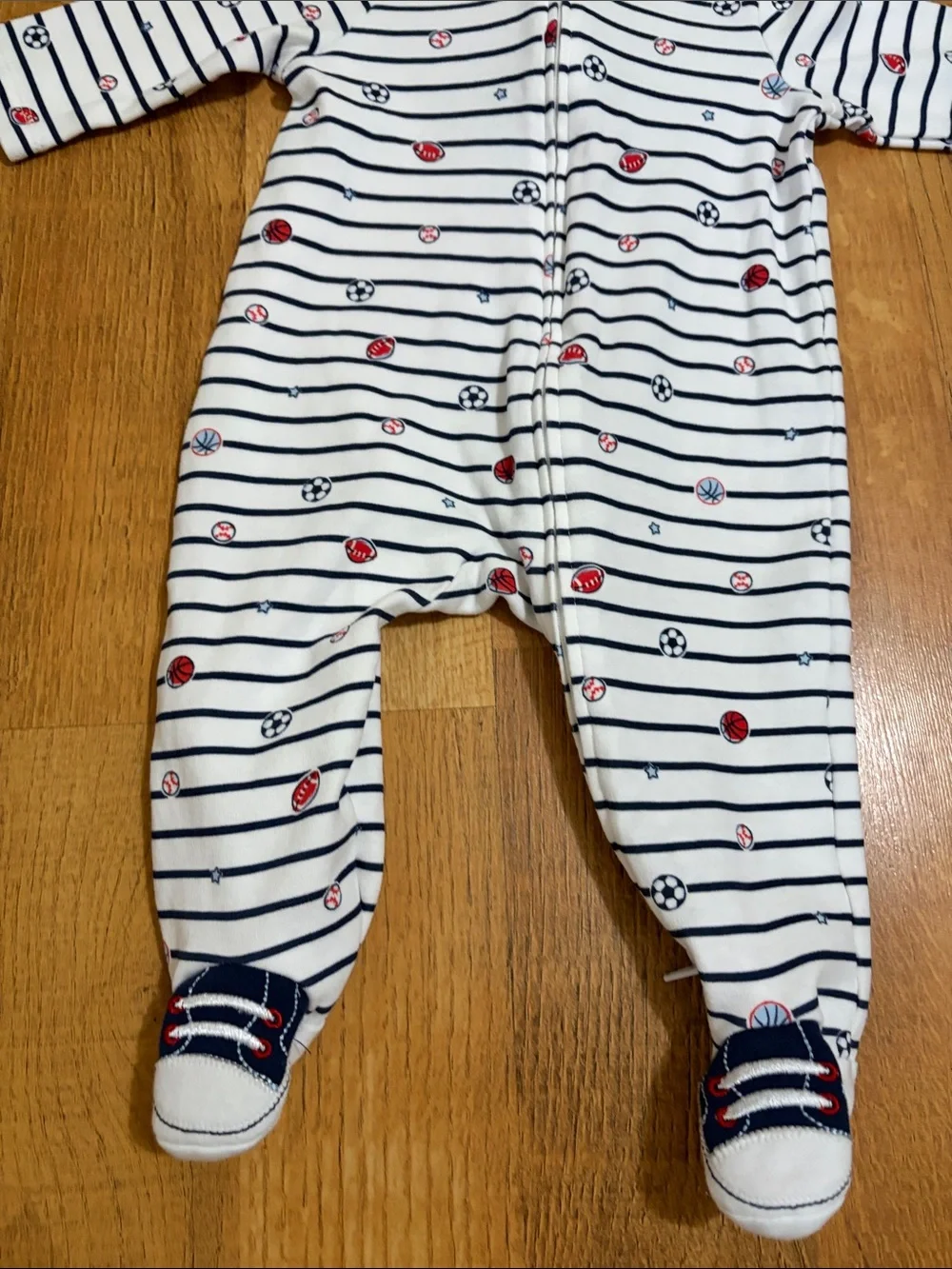 Little Me Navy Striped Sports 100% Cotton Sleeper Footie and Hat Set